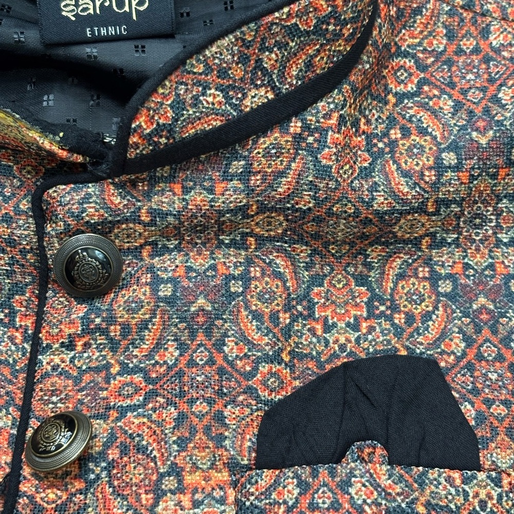 Stunning Orange & Black Sherwani Nehru Kids Vest - Picture 8 of 8